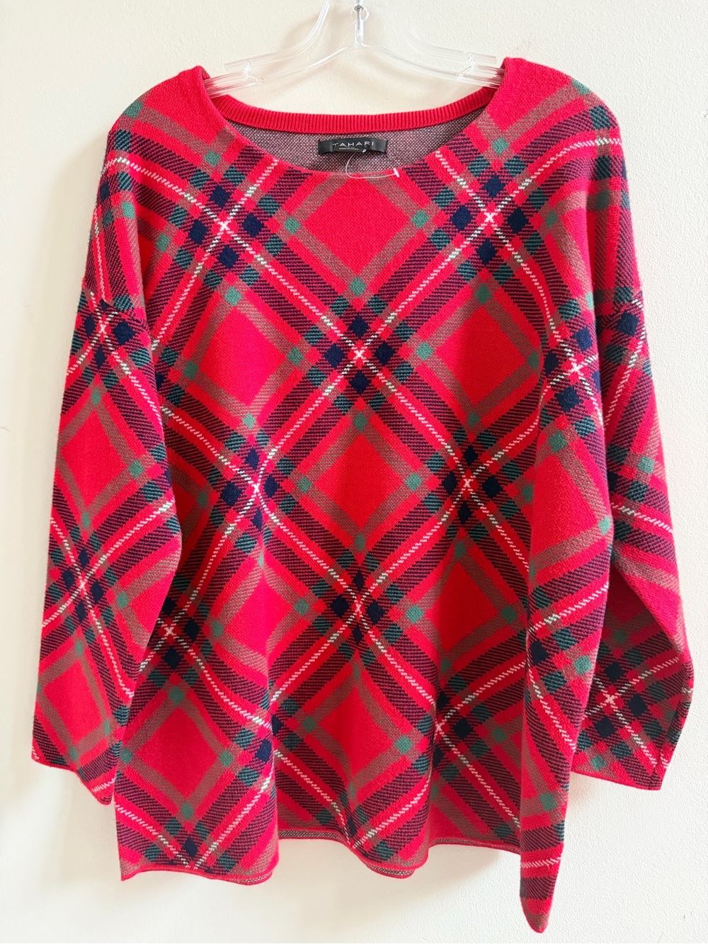 Tahari Red Tartan Plaid Christmas Sweater Size 1X